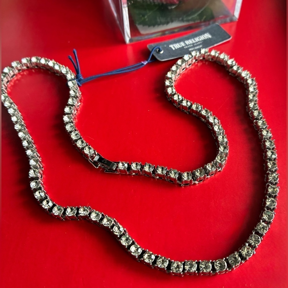True Religion Silver Rhinestone Tennis Necklace - Picture 4 of 7